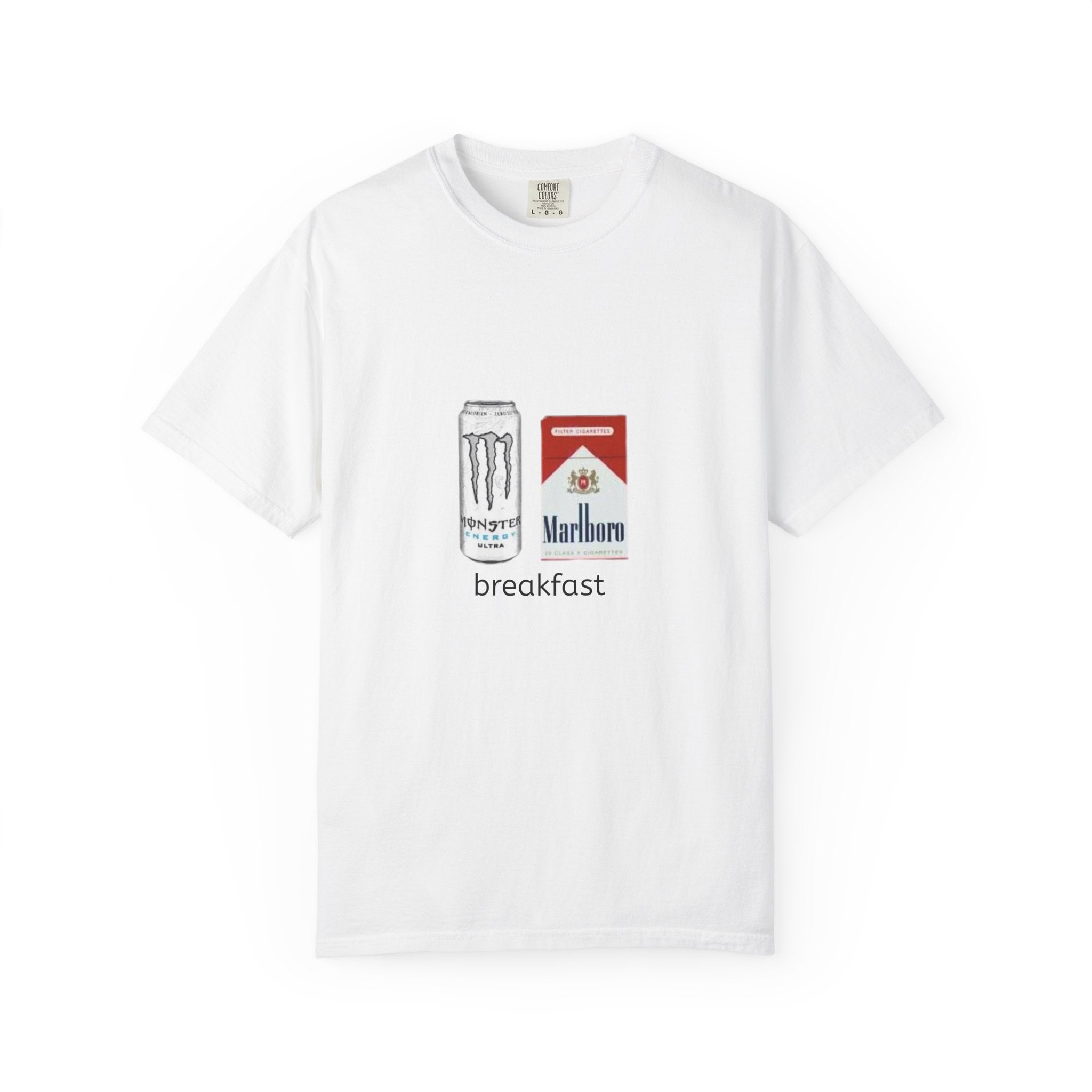 T-Shirt — “Breakfast” Energy Drink & Cigarettes Graphic Tee