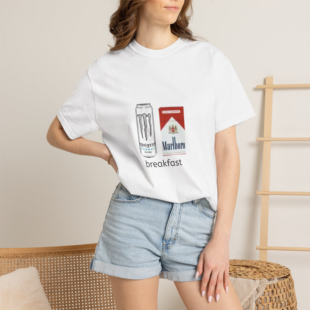 T-Shirt — “Breakfast” Energy Drink & Cigarettes Graphic Tee